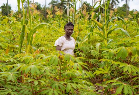 Ngozi, a farmer from Nigeria, in her field