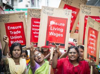 Women from the Rights Café in Bangladesh demanding labour rights